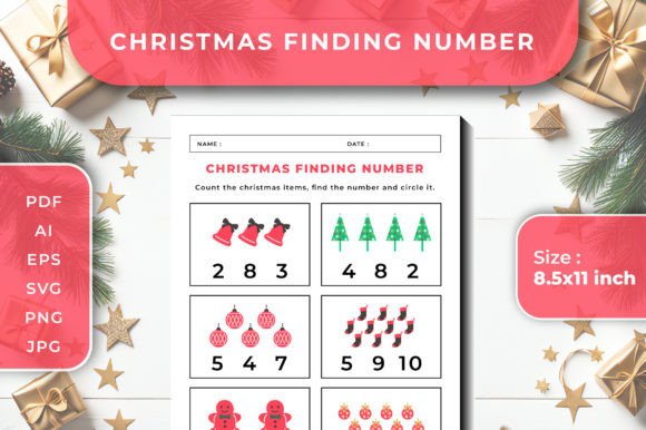 Christmas Finding Number Worksheet - 3