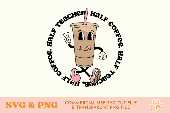 Half Teacher Half Coffee Retro Mascot