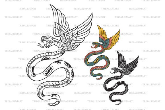 Old School Style Tattoo Snake with Wings
